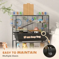 PawHut 3 Tier Large Hamster Cage on Wheels with 17 cm Deep Tray, Storage Shelf for Syrian, Gerbil, Rats(m-6)