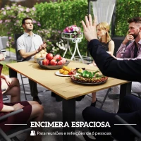 Outsunny Mesa de Jardín Rectangular de Acero 150x90x73 cm para 6 Personas con Orificio para Sombrilla Diseño con Lamas Marrón(m-4)