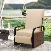 Outsunny 140° Reclining Rattan Armchair - Brown/Khaki(m-9)