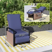 Outsunny 140° Reclining Rattan Armchair - Brown/Blue(m-3)