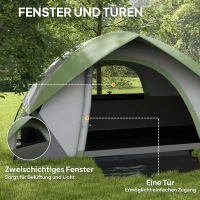 Outsunny Kuppelzelt für 2 Personen leicht, stabil wasserdicht Familienzelt mit Tür&Fenster Packtasche Grau+Grün(m-6)