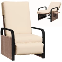 Outsunny 140° Reclining Rattan Armchair - Brown/Khaki(m-10)
