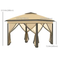 Outsunny 3.3 x 3.3m Pop Up Gazebo, Double Roof Foldable Canopy Tent with Zipped Mesh Sidewalls, Height Adjustable and Carrying Bag, Event Tent for Patio Garden, Beige(m-3)