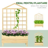 Outsunny Ghivece din Lemn cu Grilaj pentru Catarat Vita de Vie, Paturi Suprainaltate pentru Gradina din Curte, Jardiniera in Aer Liber pentru Legume, Flori, Ierburi, Nuanta Natur Antichizata(m-7)