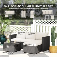 Outsunny Five Piece Rattan Garden Furniture Set with Gas Fire Pit Table and Footstool - Black and Cream White(m-4)