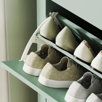 HOMCOM Scarpiera Slim 2 Cassetti per 14 Paia di Scarpe Taglia EU44 e Ripiani Regolabili, 80x24x95.5cm, Verde(m-9)