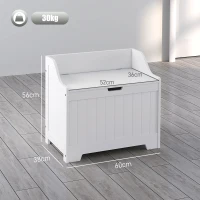 HOMCOM Skrzynia do Przechowywania, Drewniana Skrzynka z Pokrywą, Dużo Miejsca, Nowoczesny Design, Biały(m-3)