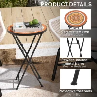 Outsunny Mosaic Outdoor Garden Table, 35.5cm Round Folding Coffee Table with Metal Frame for Balcony Terrace, Orange(m-6)
