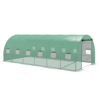 Outsunny Serre de Jardin Tunnel 18 m² avec système d'arrosage intégré, 6L x 3l m 12 fenêtres Porte enroulable Vert(m-11)