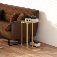 HOMCOM C-Shaped Side Table, Modern Slim End Table with Tempered Glass Tabletop, Steel Frame for Small Space, Living Room, Bedroom, Gold Tone(m-6)