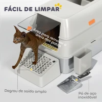 PawHut Caixa de Areia para Gatos Fechada de Aço Inoxidável com Abertura de Saída e Pá 60,2x40,5x40,5 cm Cinza Claro(m-7)