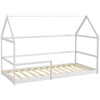 AIYAPLAY Cama Infantil 90x190 cm en Forma de Casa con Barandillas Protectoras Cama Casita de Madera Carga 60 kg Blanco(m-1)