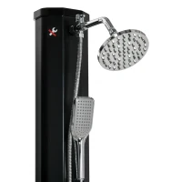 Outsunny Solardusche 35 Liter 0-55 ℃ warmes Wasser Camping Pooldusche mit Wasserhahn und Regenduschkopf Schwarz 17,5 x 14,5 x 216 cm(m-10)