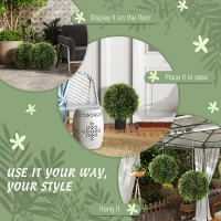 HOMCOM Set of 2 Artificial Plant Topiary Balls, UV-protected Fake Decorative Plants, Faux Plants for Home Indoor Outdoor Decor, 45cm, Green(m-7)