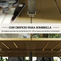 Outsunny Mesa de Jardín Rectangular de Acero 150x90x73 cm para 6 Personas con Orificio para Sombrilla Diseño con Lamas Marrón(m-5)