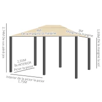 Outsunny Foișor de Grădină cu 6 Pereți Detașabili, Cadru Metalic și Țesătură din Poliester, 4x3x2,72 m, Bej(m-3)