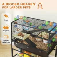 PawHut 3 Tier Large Hamster Cage on Wheels with 17 cm Deep Tray, Storage Shelf for Syrian, Gerbil, Rats(m-4)