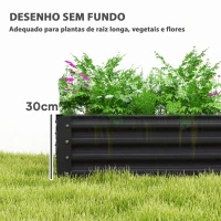 Outsunny Caixa de Plantio de Aço Galvanizado para Cultivar Plantas Flores Floreira Grande de Exterior Retangular com Fundo Aberto 180x90x30 cm Cinzento Escuro(m-4)