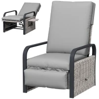 Outsunny 140° Reclining Rattan Armchair - Mixed Grey(m-11)