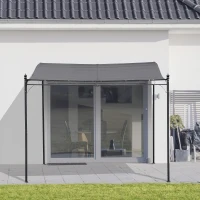Outsunny Pergola tonnelle de jardin auvent 3 x 3 m adossable métal gris polyester imperméabilisé anti-UV gris(m-7)