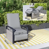 Outsunny 140° Reclining Rattan Armchair - Mixed Grey(m-3)