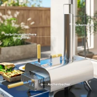 Outsunny Outdoor-Pizzaofen, Tragbarer Pizza-Ofen mit Pizzastein und Schaufel, klappbare Beine, Schornstein, Edelstahl(m-5)