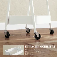 HOMCOM Wózek Serwisowy z 3 Poziomami na Kółkach z Uchwytem i Hamulcem do Kuchni, Biura, Łazienki, Biały(m-5)