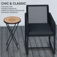 Outsunny Mosaic Outdoor Garden Table, 35.5cm Round Folding Coffee Table with Metal Frame for Balcony Terrace, Orange(m-4)