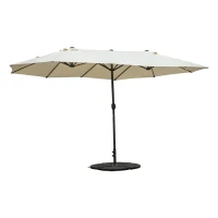 Outsunny Sonnenschirm Gartenschirm Marktschirm Doppelsonnenschirm Terrassenschirm mit Schirmständer Handkurbel Cremeweiß Oval 460 x 270 x 240 cm(m-14)