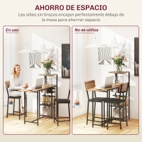 HOMCOM Conjunto de Mesa de Bar con Laterales Abatibles Soporte para Vinos y 2 Taburetes de Estilo Industrial Marrón y Negro(m-7)
