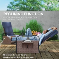 Outsunny 140° Reclining Rattan Armchair - Brown/Blue(m-4)