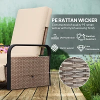 Outsunny 140° Reclining Rattan Armchair - Brown/Khaki(m-5)