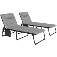 Outsunny Set of Two Reclining Sun Loungers - Light Grey(m-1)
