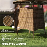 Outsunny Wicker Garden Rattan Table, Patio Furniture Outdoor Coffee Table with Umbrella Hole and Tempered Glass Top, Brown(m-4)