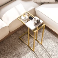 HOMCOM C-Shaped Side Table, Modern Slim End Table with Tempered Glass Tabletop, Steel Frame for Small Space, Living Room, Bedroom, Gold Tone(m-8)