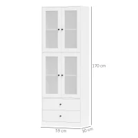 HOMCOM Szafka kuchenna z szufladami i drzwiami szklanymi, powierzchnia z melaminy, Biały(m-3)