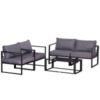Outsunny Vierteiliges Gartenmöbel Set, Sitzgruppe, Sofa mit Sitzkissen, Tisch mit Stauraum, Polyester, Grau, 138 x 69 x 63 cm