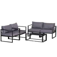 Outsunny Vierteiliges Gartenmöbel Set, Sitzgruppe, Sofa mit Sitzkissen, Tisch mit Stauraum, Polyester, Grau, 138 x 69 x 63 cm(m-1)
