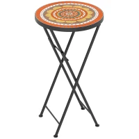 Outsunny Mosaic Outdoor Garden Table, 35.5cm Round Folding Coffee Table with Metal Frame for Balcony Terrace, Orange(m-1)
