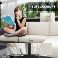 Outsunny Five Piece Rattan Garden Furniture Set with Gas Fire Pit Table and Footstool - Black and Cream White(m-8)