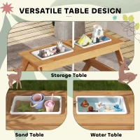 AIYAPLAY Kids Picnic Table, Sand and Water Table with Wooden Benches, Adjustable Parasol and Storage Bins, Multicolour(m-4)