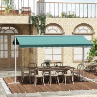 Outsunny Store Double Pente 3 x 3 m Manuel rétractable Inclinaison réglable métal Polyester imperméabilisé Vert(m-8)