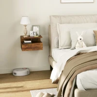 HOMCOM Set da 2 Comodini Sospesi per Camera da Letto con Cassetto e Mensola in Legno 35x32x22.5cm, Marrone(m-9)