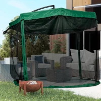 Outsunny Ombrellone da Giardino 3x3 m con Zanzariera, Apertura a Manovella e Base a Croce, Verde(m-2)