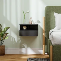 HOMCOM Comodino Sospeso per Camera da Letto con Cassetto e Mensola in Legno, 35x32x22.5cm, Nero(m-6)