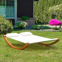Outsunny Amaca da Giardino con Struttura in Legno, Lettino in Cotone per 2 Persone con Cuscini, 207x150x40cm Bianco(m-2)