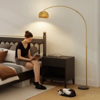 HOMCOM 180cm Arc Floor Lamp for Living Room, Modern Adjustable Standing Lamp with Foot Switch, Faux Black Marble Base and Bell Shade for Home Offices, Bedrooms, Gold Tone(m-9)