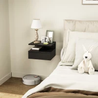 HOMCOM Comodino Sospeso per Camera da Letto con Cassetto e Mensola in Legno, 35x32x22.5cm, Nero(m-2)