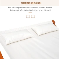 Outsunny Amaca da Giardino con Struttura in Legno, Lettino in Cotone per 2 Persone con Cuscini, 207x150x40cm Bianco(m-6)