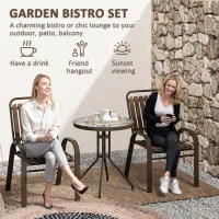 Outsunny 3 Pieces Patio Bistro Set with Stackable Chairs, Tempered Glass Table, for Outdoor, Balcony, Patio, Garden, Dark Brown(m-4)